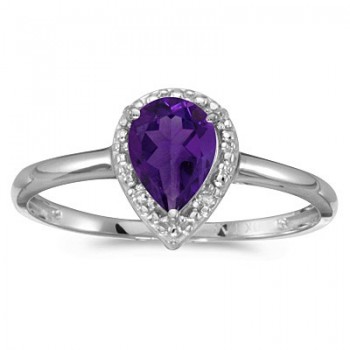 Pear Shape Amethyst and Diamond Cocktail Ring 14k White Gold