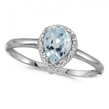 Pear Shape Aquamarine and Diamond Cocktail Ring 14k White Gold