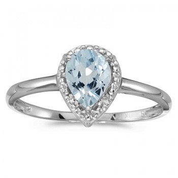 Pear Shape Aquamarine and Diamond Cocktail Ring 14k White Gold