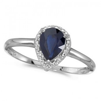 Pear Shape Blue Sapphire and Diamond Cocktail Ring 14k White Gold