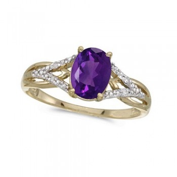 Oval Amethyst and Diamond Cocktail Ring 14K Yellow Gold (1.20 ctw)