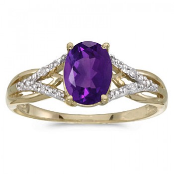 Oval Amethyst and Diamond Cocktail Ring 14K Yellow Gold (1.20 ctw)
