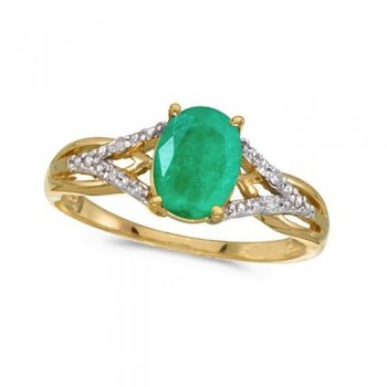 Oval Emerald and Diamond Cocktail Ring 14K Yellow Gold (1.12tcw)