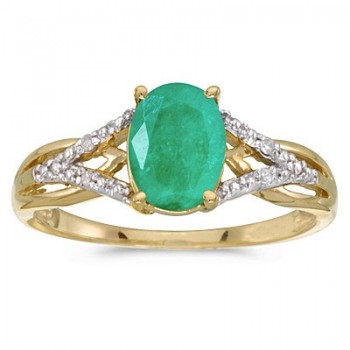 Oval Emerald and Diamond Cocktail Ring 14K Yellow Gold (1.12tcw)