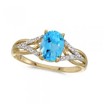 Oval Blue Topaz and Diamond Cocktail Ring 14K Yellow Gold (1.62tcw)