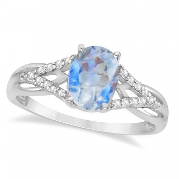 Oval Moonstone and Diamond Cocktail Ring 14K White Gold (1.62tcw)