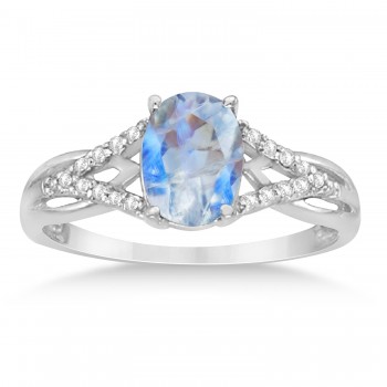 Oval Moonstone and Diamond Cocktail Ring 14K White Gold (1.62tcw)