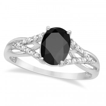 Oval Black Onyx and Diamond Cocktail Ring 14K White Gold (1.62tcw)