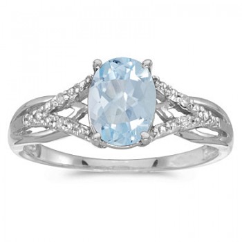 Oval Aquamarine and Diamond Cocktail Ring 14K White Gold (1.20 ctw)