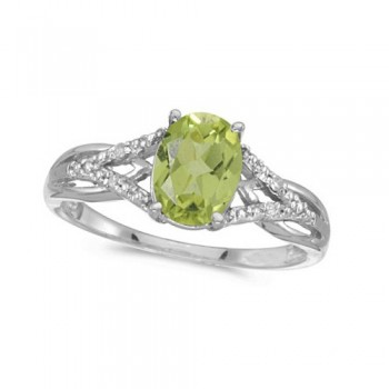 Oval Peridot and Diamond Cocktail Ring in 14K White Gold (1.37 ctw)