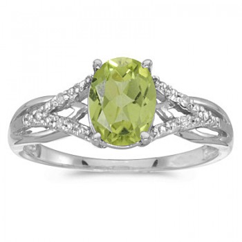 Oval Peridot and Diamond Cocktail Ring in 14K White Gold (1.37 ctw)