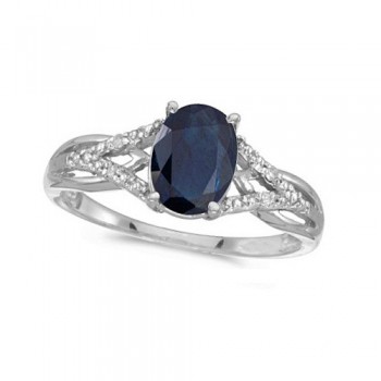 Oval Blue Sapphire and Diamond Cocktail Ring 14K White Gold (1.52tcw)