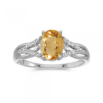 Oval Citrine and Diamond Cocktail Ring 14K White Gold (1.20tcw)