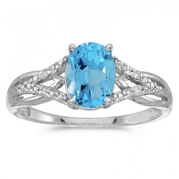 Oval Blue Topaz and Diamond Cocktail Ring 14K White Gold (1.62tcw)