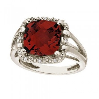 Cushion-Cut Garnet & Diamond Cocktail Ring 14k White Gold (8.05cttw)