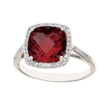 Cushion -Cut Garnet & Diamond Cocktail Ring 14k White Gold (3.70ct)