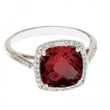 Cushion -Cut Garnet & Diamond Cocktail Ring 14k White Gold (3.70ct)