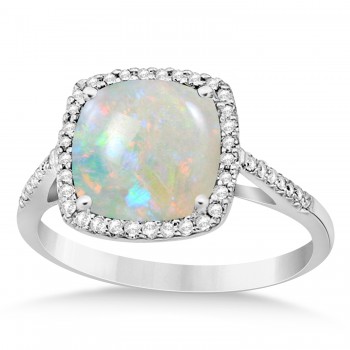 Cushion-Cut Opal & Diamond Cocktail Ring 14k White Gold (3.70ctw)