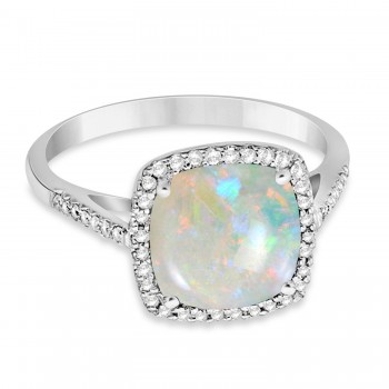 Cushion-Cut Opal & Diamond Cocktail Ring 14k White Gold (3.70ctw)