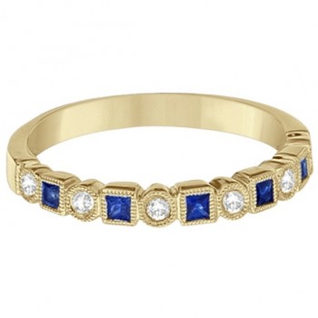 Princess Cut Sapphire & Diamond Ring Band 14k Yellow Gold (0.40ct)
