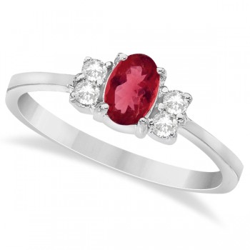 Solitaire Oval Ruby and Diamond Ring 14K White Gold (0.72ct)