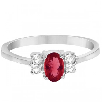 Solitaire Oval Ruby and Diamond Ring 14K White Gold (0.72ct)