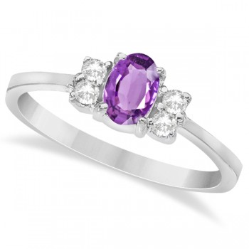 Solitaire Oval Purple Amethyst & Diamond Ring 14K White Gold (0.72ct)