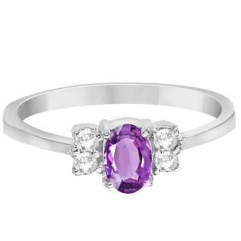 Solitaire Oval Purple Amethyst & Diamond Ring 14K White Gold (0.72ct)