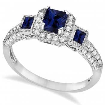 Blue Sapphire & Diamond Engagement Ring 14k White Gold (1.35ctw)