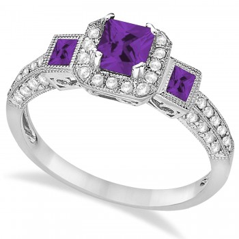 Amethyst & Diamond Engagement Ring 14k White Gold (1.35ctw)