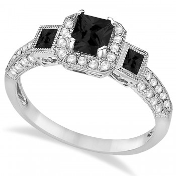 Black Diamond & Diamond Engagement Ring 14k White Gold (1.35ctw)