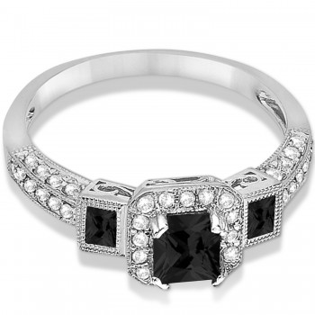 Black Diamond & Diamond Engagement Ring 14k White Gold (1.35ctw)