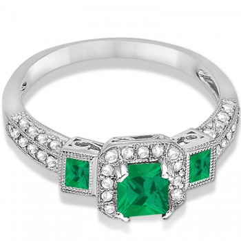 Emerald & Diamond Engagement Ring in 14k White Gold (1.35ctw)