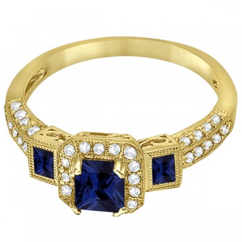 Blue Sapphire & Diamond Engagement Ring in 14k Yellow Gold (1.35ctw)