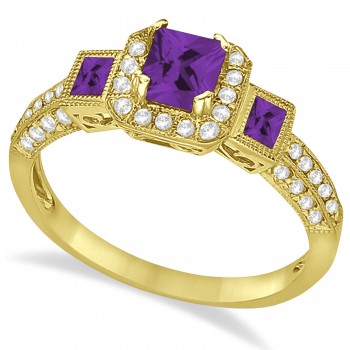 Amethyst & Diamond Engagement Ring in 14k Yellow Gold (1.35ctw)