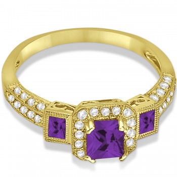 Amethyst & Diamond Engagement Ring in 14k Yellow Gold (1.35ctw)