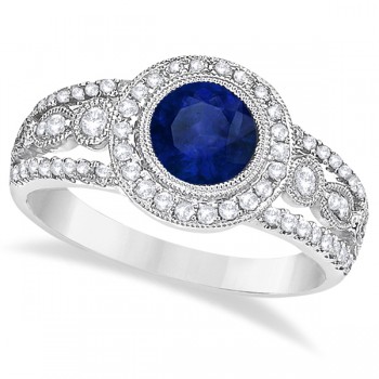 Vintage Blue Sapphire & Diamond Ring 14k White Gold (1.50ct)