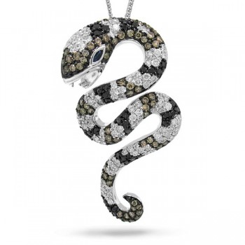 2.30ct 14k White Gold Fancy Color Diamond Snake Pendant Necklace