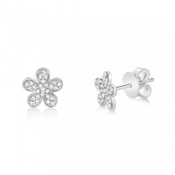 Diamond Pave Flower Stud Earrings 14k White Gold (0.16ct)