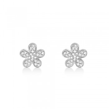Diamond Pave Flower Stud Earrings 14k White Gold (0.16ct)