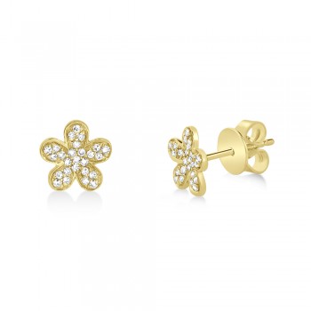 Diamond Pave Flower Stud Earrings 14k Yellow Gold (0.16ct)