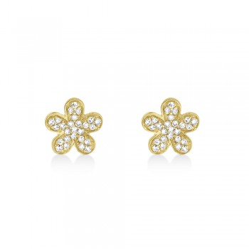 Diamond Pave Flower Stud Earrings 14k Yellow Gold (0.16ct)