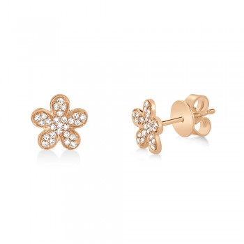 Diamond Pave Flower Stud Earrings 14k Rose Gold (0.16ct)