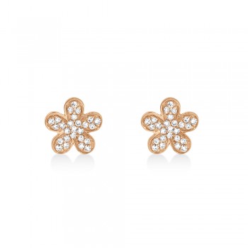 Diamond Pave Flower Stud Earrings 14k Rose Gold (0.16ct)