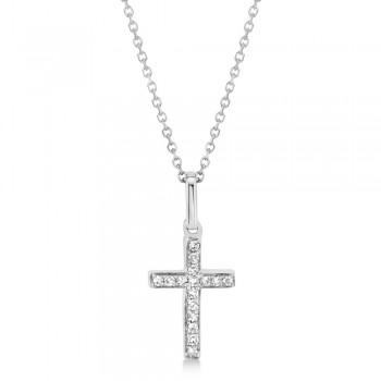 Diamond Pave Cross Pendant Necklace 14k White Gold (0.06ct)