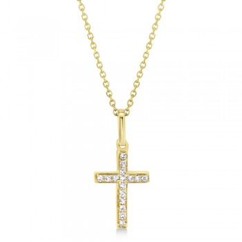 Diamond Pave Cross Pendant Necklace 14k Yellow Gold (0.06ct)