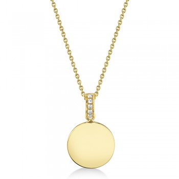 Diamond Accented Disc Pendant Necklace 14k Yellow Gold (0.02ct)