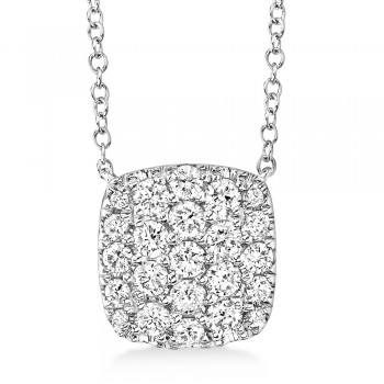 Diamond Pave Square Pendant Necklace 14k White Gold (0.53ct)