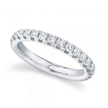 Diamond Accented Half Eternity Wedding Band 14k White Gold (1.21ct)