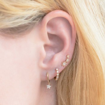 Diamond Dangling Star Huggie Earrings 14k Yellow Gold (0.04ct)